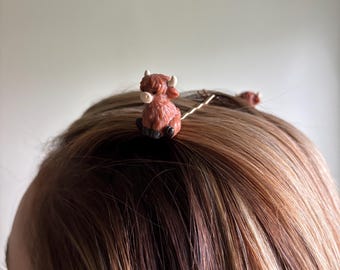 Mini highland cow handmade hair pin barrettes
