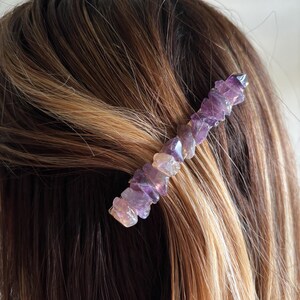 Purple amethyst gemstone large handmade hair clip barrette, crystal hair accessory image 1