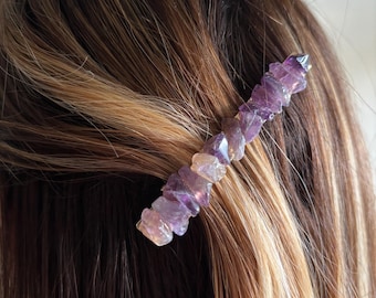 Purple amethyst gemstone large handmade hair clip barrette, crystal hair accessory