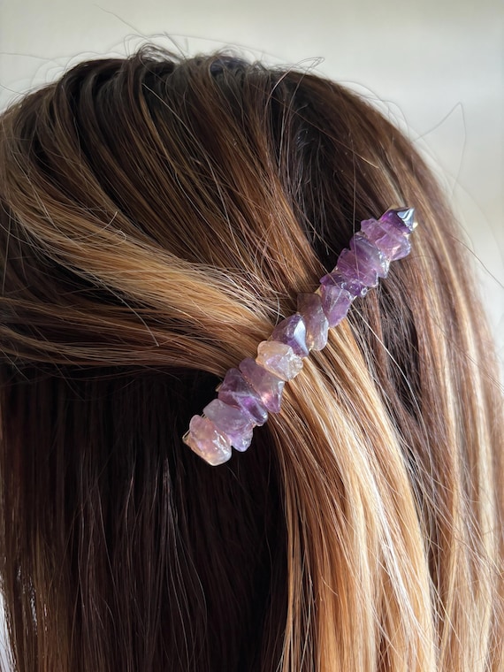 Purple amethyst gemstone large handmade hair clip barrette, crystal hair accessory