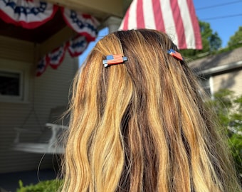 American flag handmade hair clips (set of 2)