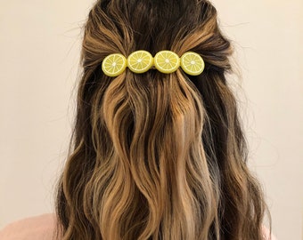 Large lemon slice citrus fruit handmade hair clip barrette