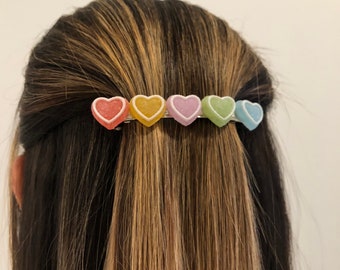 Valentine’s Day faux gummy candy hearts handmade barrette, candy heart hair clip, Valentine’s Day hair accessory