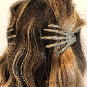 Halloween creepy skeleton hands hair clips with spooky glow in the dark option, summerween accessory
