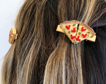 Pizza hair clips, mini pizza accessory, pizza lover gift, pizza slice barrette