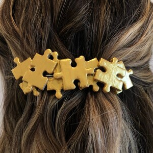 Gold jigsaw puzzle piece hair clip barrette, handmade jigsaw puzzle lover gift image 10