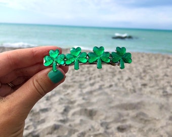 Lucky shamrock green clover barrette hair clip, St. Patrick's Day accessory