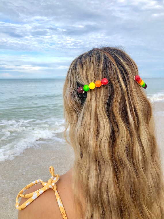 Rainbow skittles candy hair clip barrettes