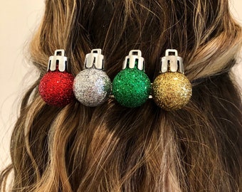 Christmas ornament hair clip barrette, holiday or ugly sweater party accessory