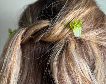Bok choy vegetable handmade hair clips, veggie hair accessory