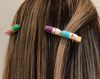 Happy Pill Hair Clips (Set of 2): Gift for pharmacist, nurse, med student