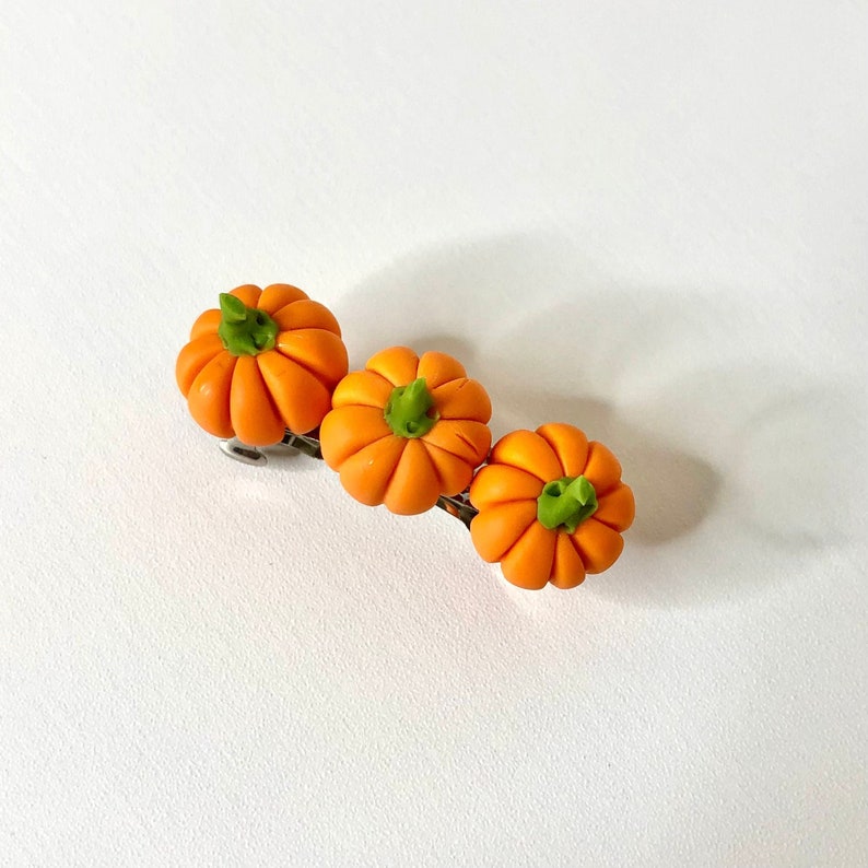 Mini pumpkin hair clip barrette, handmade fall Halloween hair clip french barrette image 5