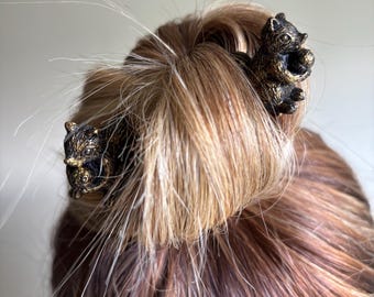 Handmade Squirrel Hair Clips: Cottagecore Autumn Accessory