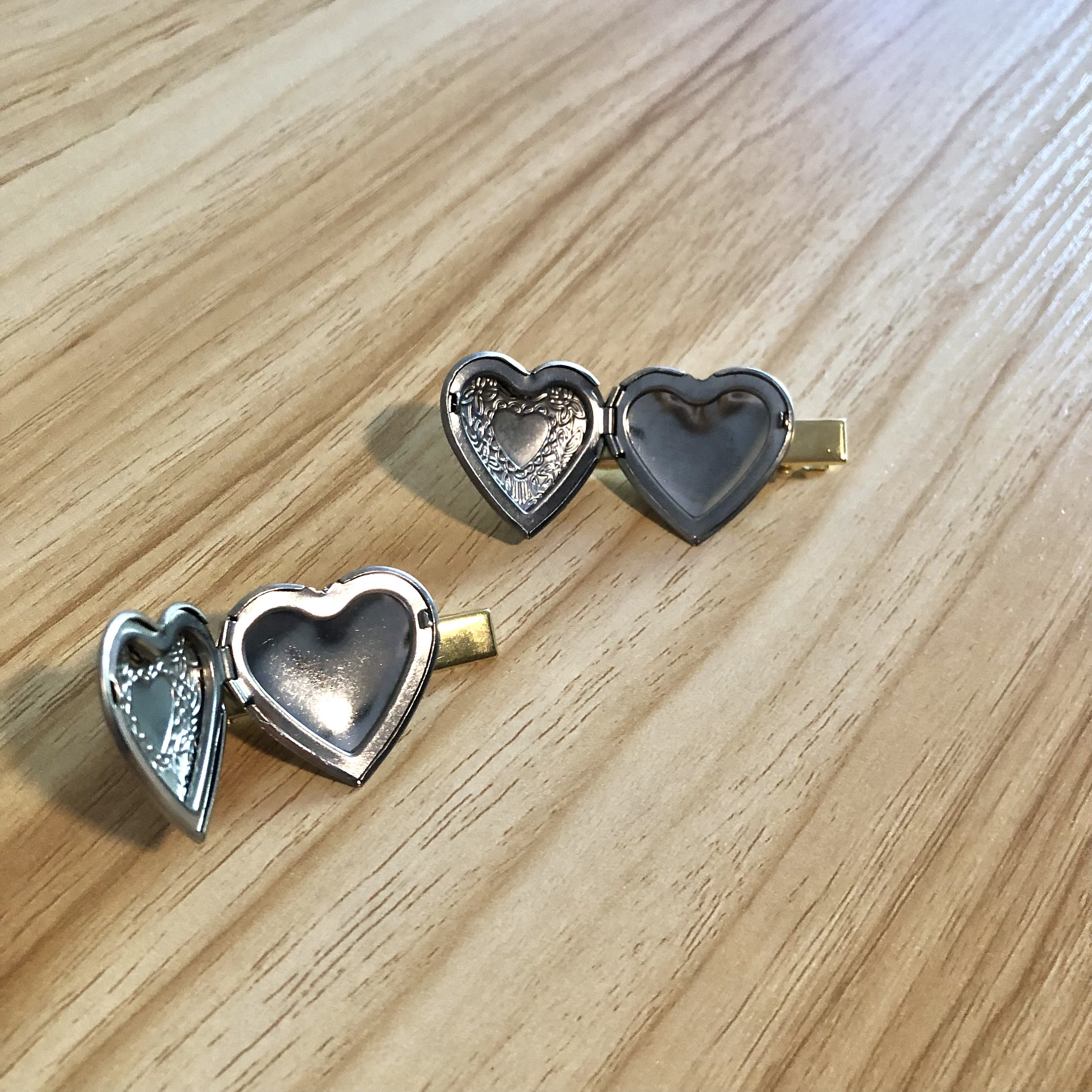 Heart Locket Silver and Gold Hair Clip Barrettes, Preppy Accessory