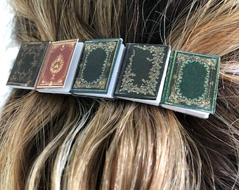 Miniature book hair clip barrette, bookish gift for book lover, librarian, teacher, bibliophile or reader