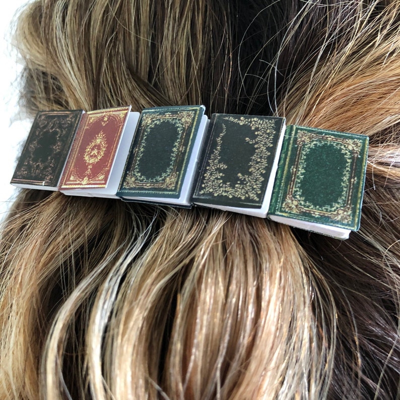 Miniature book hair clip barrette, bookish gift for book lover, librarian, teacher, bibliophile or reader image 1