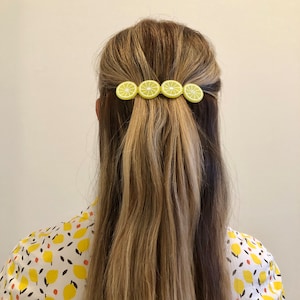 Large lemon slice citrus fruit handmade hair clip barrette