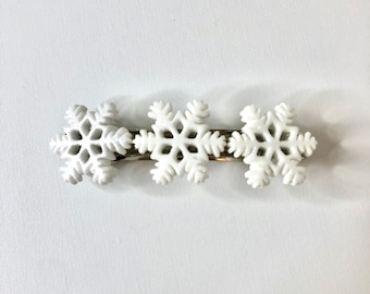 Snowflake sparkly white hair clip barrette, winter wedding hair accessory