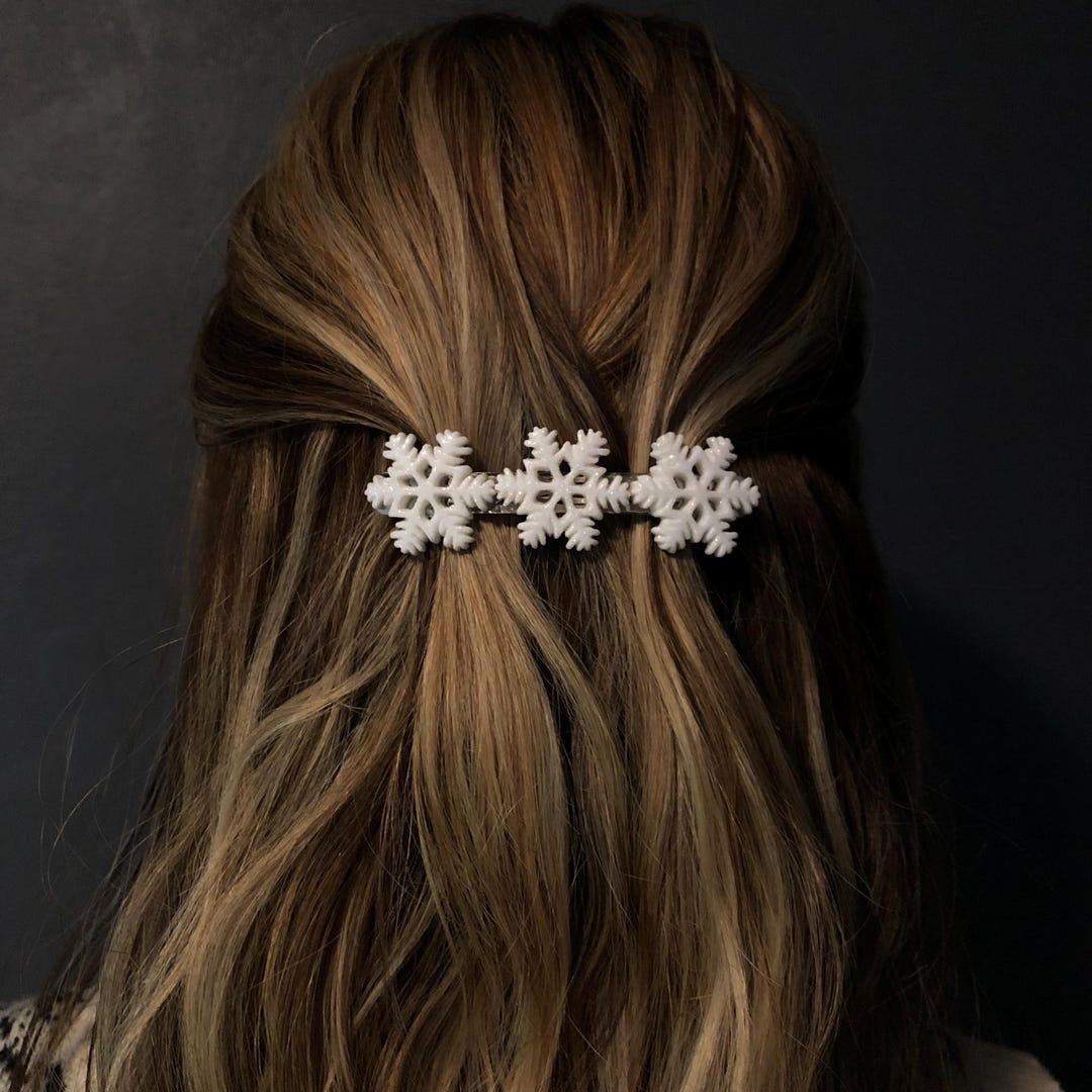 Snowflake Sparkly White Hair Clip Barrette, Winter Wedding Hair ...