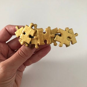 Gold jigsaw puzzle piece hair clip barrette, handmade jigsaw puzzle lover gift image 3