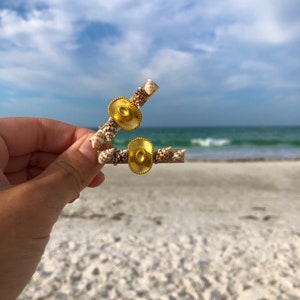 Coastal cowgirl seashell handmade hair clip barrettes, with choice of gold OR silver cowboy hat accessory image 3