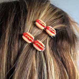 Mini barrettes pour hot-dog : barrettes originales pour gourmets - Lot de 2
