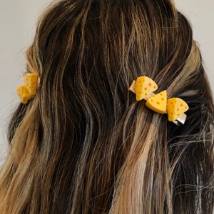 Cheese lover hair clips, handmade mini cheese barrette hair pins, Wisconsin cheesehead accessory image 1
