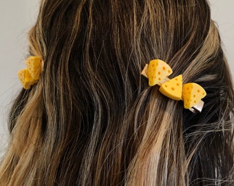 Handmade Mini Cheese Hair Clips: Cheese Lover Barrettes (Set of 2)