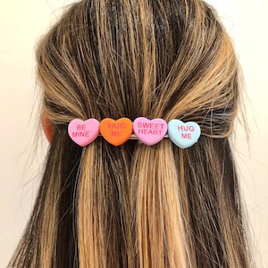 Valentine’s Day faux candy conversation hearts handmade barrette, candy heart hair clip, Valentine’s Day hair accessory