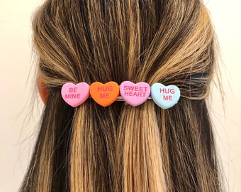 Valentine’s Day faux candy conversation hearts handmade barrette, candy heart hair clip, Valentine’s Day hair accessory