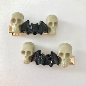 Creepy Halloween skull and bat hair clip barrettes
