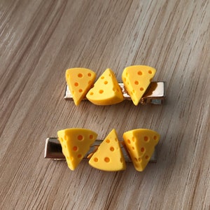 Cheese lover hair clips, handmade mini cheese barrette hair pins, Wisconsin cheesehead accessory image 3