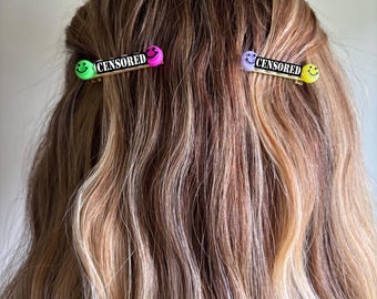 F word hair clips, funny curse word accessory (set of 2 barrettes)