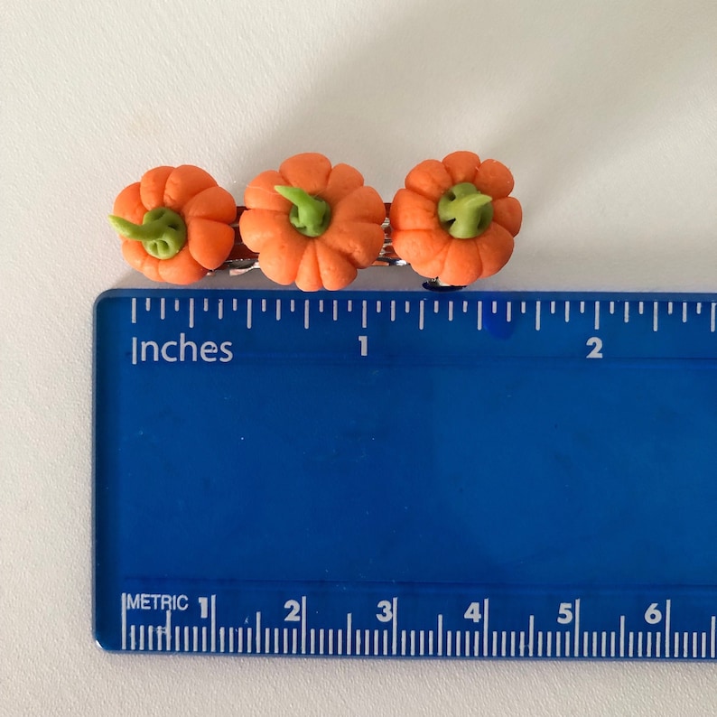 Mini pumpkin hair clip barrette, handmade fall Halloween hair clip french barrette image 9