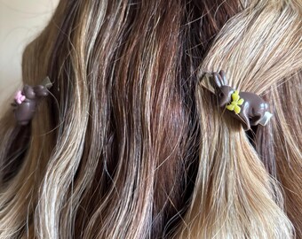 Chocolate Easter bunny hair clip barrettes (set of two)