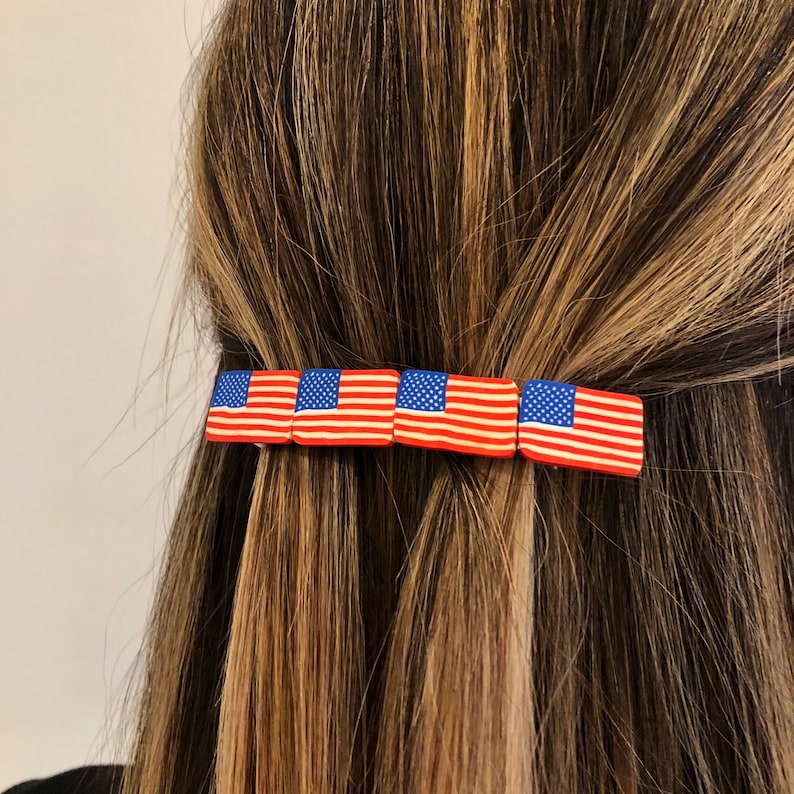 American flag patriotic barrette hair clip, 4th of July accessory image 1
