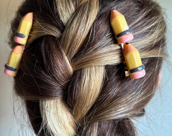 Pencil hair clip barrettes (set of 2), teacher gift
