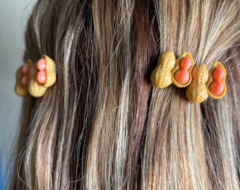 Peanut hair clips (set of 2), tiny peanut barrettes