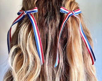 Red White Blue 4th of July hair bows, patriotic hair accessory