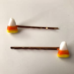 Halloween candy corn handmade hair clip barrette bobby pins, fall hair accessory