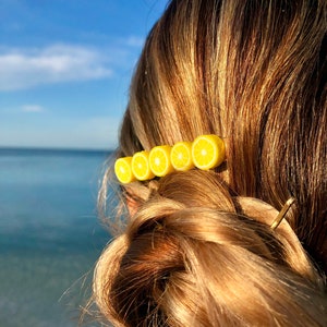 Mini lemon slice citrus fruit handmade hair clip barrettes