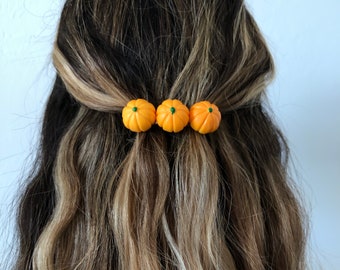 Large pumpkin hair clip barrette, handmade fall Halloween hair clip french barrette