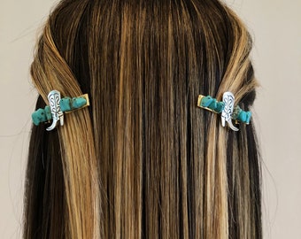 Turquoise cowboy boot handmade hair clip barrettes, cowgirl hippie country accessory