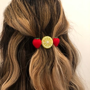 Strawberry and lemon summer fruit handmade hair clip barrette image 1