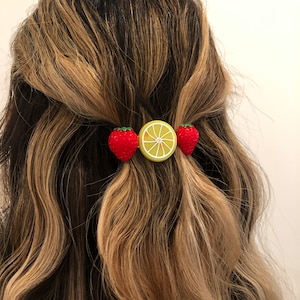 Strawberry and lemon summer fruit handmade hair clip barrette image 1