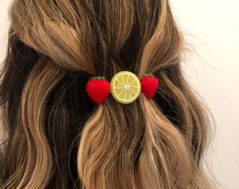 Strawberry and lemon summer fruit handmade hair clip barrette