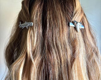 Shark and shark tooth handmade hair clips (set of 2)