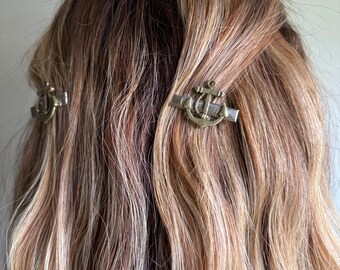 Anchor handmade nautical hair clip, sailing or boating themed barrettes (set of 2)