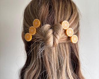 Orange slice hair clip barrettes (set of 2)