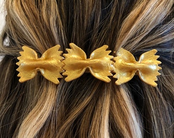 Pasta lover hair clip, handmade gold bow tie pasta french barrette